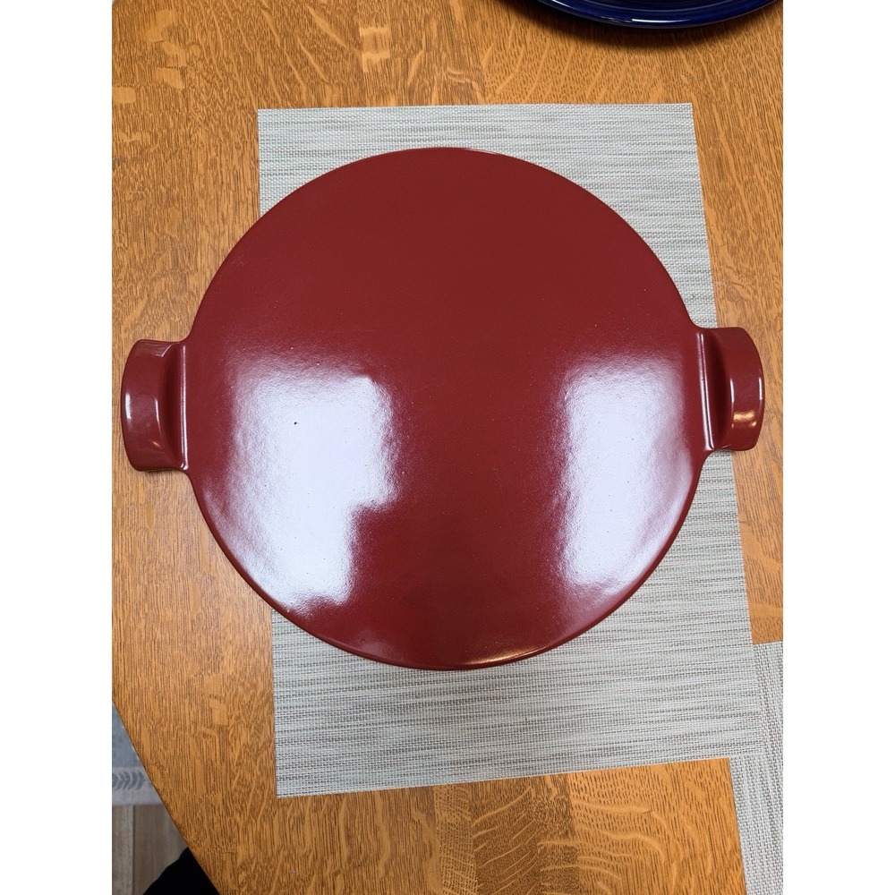 Emile Henry France Red 14.4" Pizza Stone W/Handles Excellent